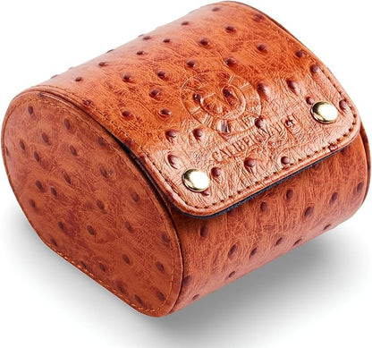 Genuine Napa Leather Watch Roll Travel Case - Travel Watch Rolls and Leather Watch Display Cases with Velvet Interior - Watch Storage Organizer Men's By CALIBERWATCH (Cognac - Single)