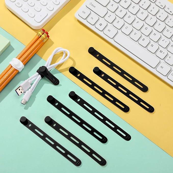 42 Pcs Silicone Cable Ties Reusable Cord Straps Multipurpose Elastic Cable Organizer for Bundling Fastening Earphone Phone Charger Home Office School (Black)