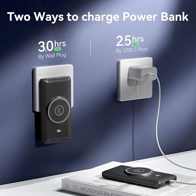 Magnetic 10000mAh Portable Charger for iWatch & iPhone, 22.5W USB C Fast Charging Wireless Power Bank Built-in Cables and Wall Plug, External Travel Battery Pack Compatible with iOS Android Devices