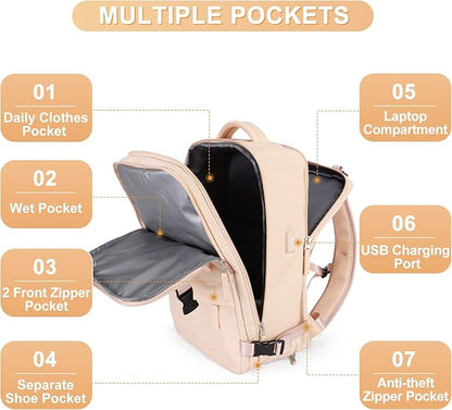 Carry On Backpack Flight Approved Personal Item Travel Backpack For Women Airline Approved Waterproof Sports Luggage Backpack Casual Daypack Small Hiking Backpack