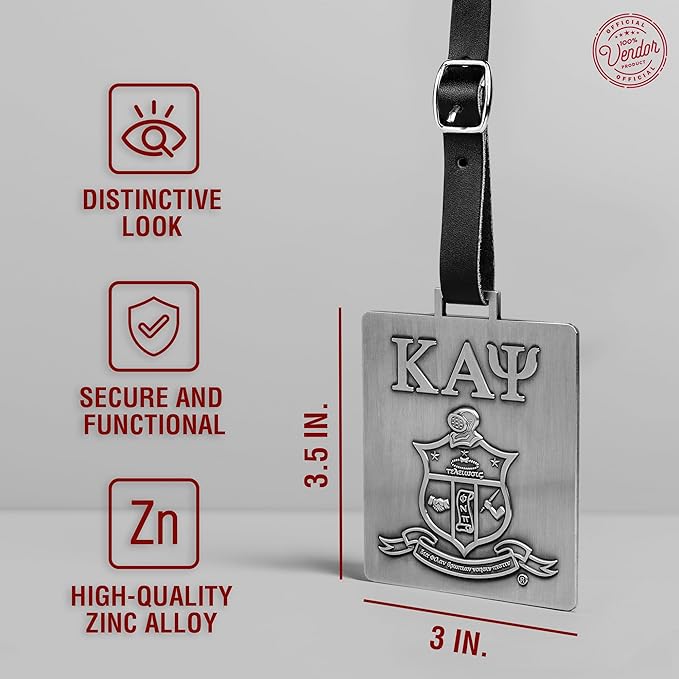 Kappa Alpha Psi Fraternity Paraphernalia - Official Vendor - Travel Luggage Tags - Set of 2 - Greek Letters and Shield