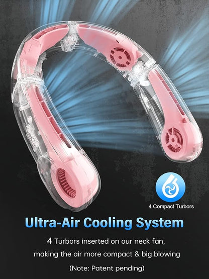 ChillGo Neck Fan - Portable, Foldable, Bladeless Personal Fan with 4 Vent Air Conditioner Effect, Strong Airflow, 5200mAh Battery for Travel and Outdoor