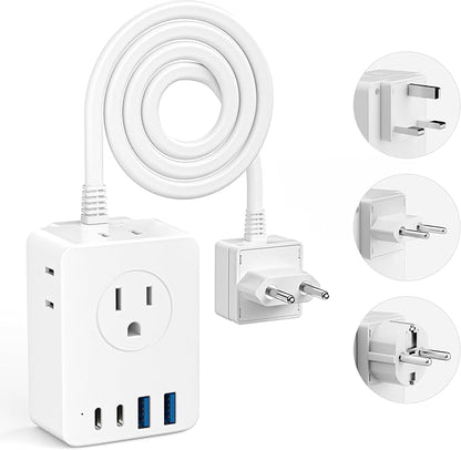 European Travel Plug Adapter Kit, 5ft Detachable Extension Cord with Type C/G/E/F Plug, 4 AC Outlets, 20W USB C Power Delivery, UK Germay France Greece Travel Plug Adapter