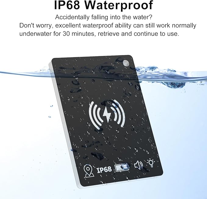 Wallet Tracker Card Rechargeable Smart Tracking Card Tag, Works with Apple Find My APP (iOS Only), Wireless Charge, IP68 Waterproof, for Keys, Luggage, Passports, Backpacks, 1 Pack