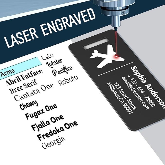 4 Personalized Metal Luggage Tags, Laser Engrave Name and Logo, Custom Aluminum Suitcase Tags with Steel Ring, for Travel, Backpack, Baggage (Black)