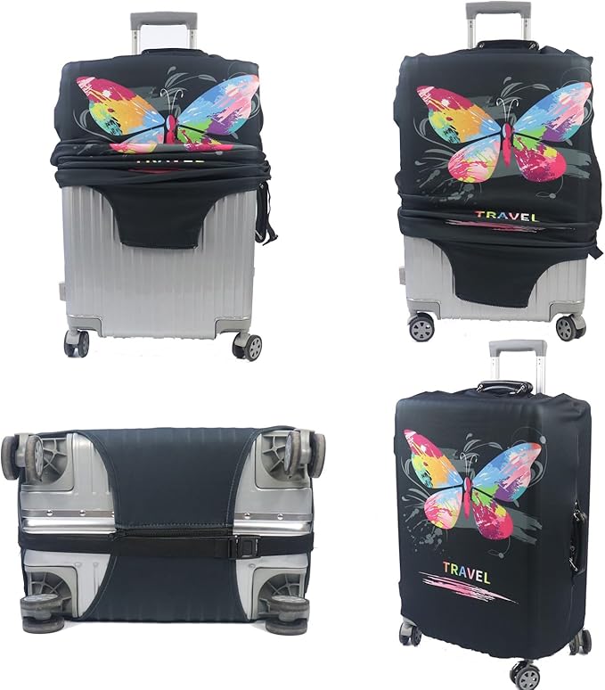 MosaiRudo Thicker Luggage Cover Elastic Suitcase Cover Protector Fits 18-32 Inch Suitcase Travel Accessories (Butterfly, M)