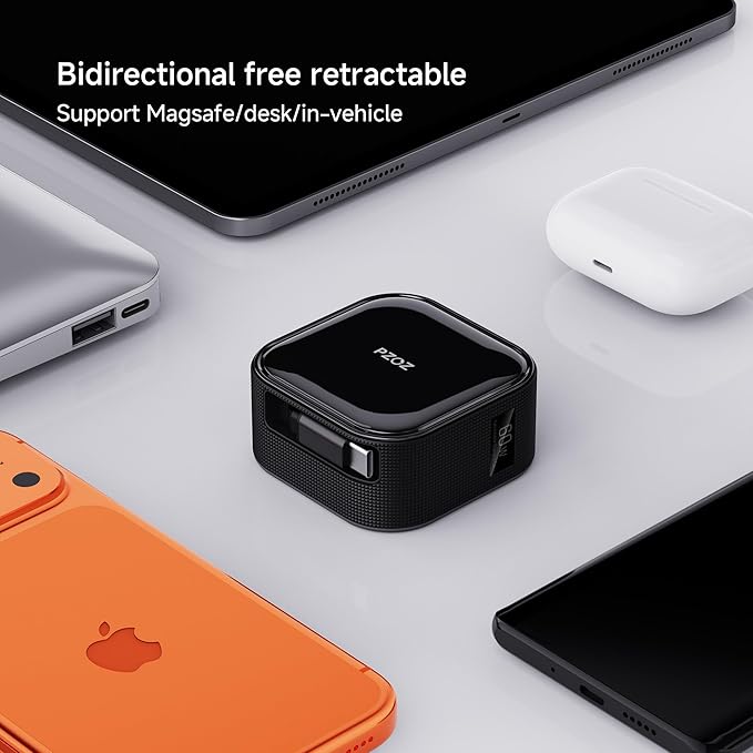 PZOZ Retractable USB C Charging Cable Two-Way Freely Retractable Charger/Data Type C 60W for Desktop Car Cable Management Organizers Suitable iPhone/Samsung/MacBook/iPad