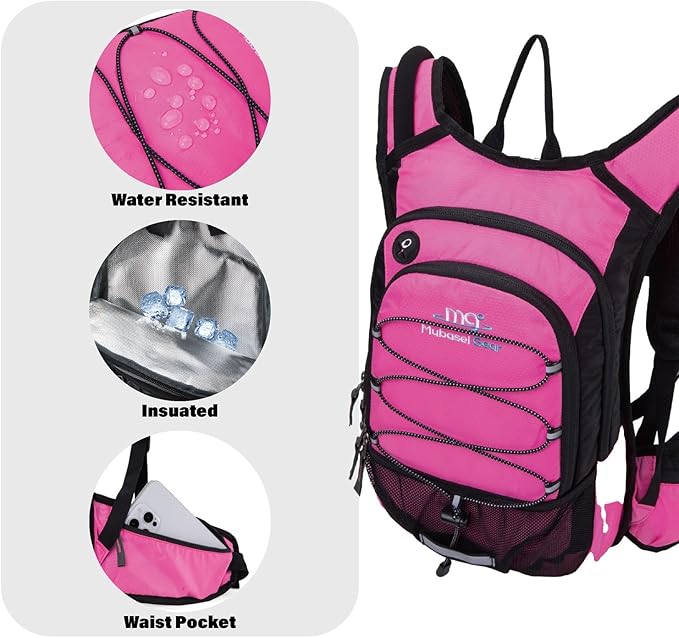 15L Insulated Hydration Backpack Pack with 2L Water Bladder Lightweight Hiking Backpack Bag for Women Men Daypack for Hiking Running Festival Camping Biking