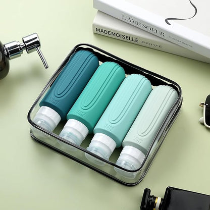 Travel Bottles for Toiletries, Large 6oz Oversize Containers, BPA Free Leak Proof Tubs Refillable Liquid Traveler Accessories with Toiletry Bag for Cometic Shampoo and Lotion Soap (4 Pack)