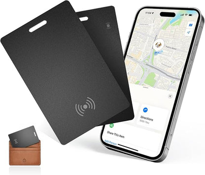 RAINDROPS 2025 Wallet Tracker Card, Ultra-Thin Wallet AirTag Card Works with Apple Find My, Wireless Charging Item Finder for Luggage, Passport, Bags (iOS Only, Black, 2 Pack)