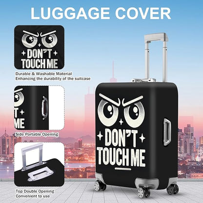 ANNA QUEEN Funny “Don’t Touch Me” Luggage Cover, Bold Black Suitcase Protector with Angry Eyes Design, Stretchable, Washable Travel Cover for 32-34 Inch Luggage