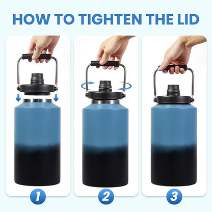 1 Gallon Water Jug Bottle Insulated, 128oz Stainless Steel Water Bottle Jug Wide Mouth Double Vacuum Dishwasher Safe BPA Free for Hot & Cold Drinks Gradient Blue