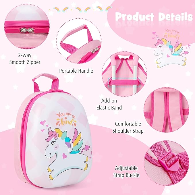 KOTEK Kids Carry On Luggage Set, 16" Hardside Rolling Suitcase with Spinner Wheels, Travel Rolling Luggage for Boys Girls (Lovely Horse)