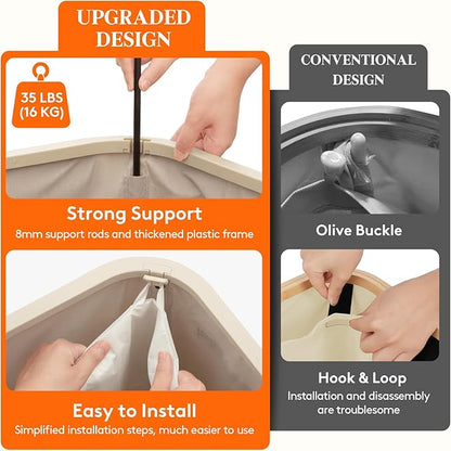 Lifewit 105L Laundry Basket with Lid, Large Laundry Hamper with Plastic Handles and Removable Bag, Foldable Tall Dirty Clothes Hampers for Laundry for Laundry Room, Bedroom, Bathroom, Dorm, Beige