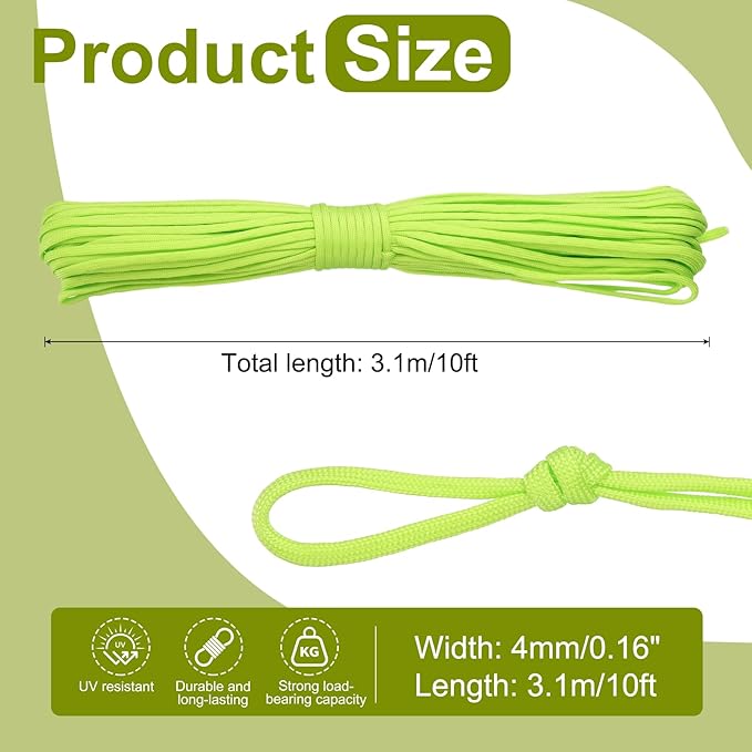 uxcell 4mm Nylon Rope, 10ft Portable Clothesline for Luggage and Backpack Tie Downs, Hanging Clothes, Swings, Camping and Mountaineering Tie Downs, Fluorescent Green