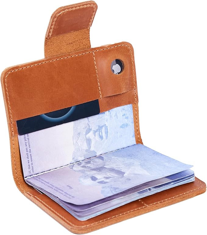 Leather Passport Holder for Travel Men - Travel Passport Wallet Compatible with Airtag Passports Cover with Card Slots & Note Compartment, Magnetic Closure, Genuine Leather, Vintage Cognac