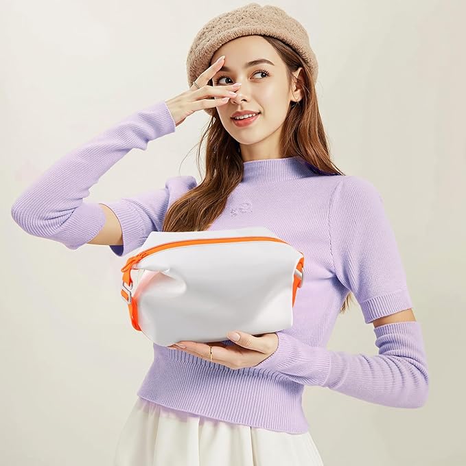 Vomgomfom 3L 6.5 Inch Silicone Toiletry Bag, Waterproof Leakproof Travel Cosmetic Organizer, Adjustable G-Buckle Compression Dopp Kit, Foldable Makeup Bag for Women & Men, White