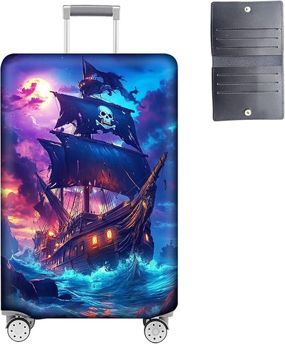 Luggage Cover Protector for 26-28 Inch Suitcases, TSA Approved Elastic Travel Suitcase Covers, Anti-Scratch Washable Luggage Sleeve for Carry On & Checked Bags, Pirate Ship