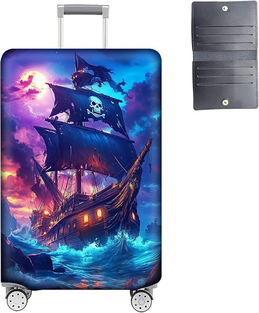 Luggage Cover Protector for 26-28 Inch Suitcases, TSA Approved Elastic Travel Suitcase Covers, Anti-Scratch Washable Luggage Sleeve for Carry On & Checked Bags, Pirate Ship