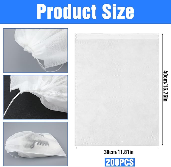 200pcs Dust Proof Shoes Bag Travel Shoe Bags, Non Woven Fabric Handbag Dust Bag, Drawstring Shoe Covers Shoe Bags for Storage Travel Breathable Pouch Portable Storage Organizer (11.81 x 15.75 Inch)
