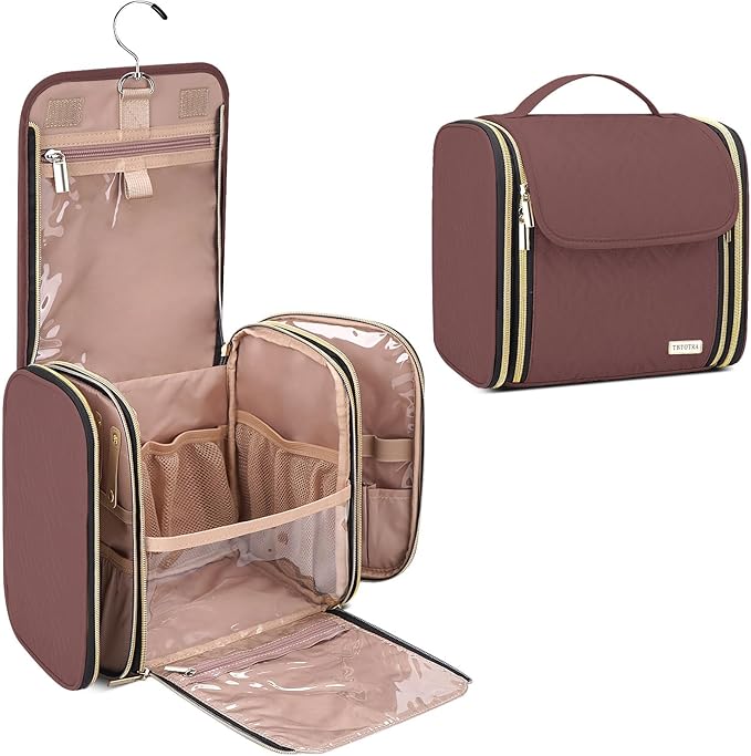 Hanging Toiletry Bag & Makeup Bag for Women with Jewelry Organizer - TSA Approved Large Capacity Travel Cosmetic Organizer, Waterproof Shower Essentials Case with Transparent Pockets