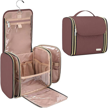 Hanging Toiletry Bag & Makeup Bag for Women with Jewelry Organizer - TSA Approved Large Capacity Travel Cosmetic Organizer, Waterproof Shower Essentials Case with Transparent Pockets