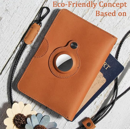 Leather Passport Holder for Travel Women Man, Button Closure Passport Wallet with Airtag Slot,Passport Cover for A Passport Book,Trvavel Essential & Gift