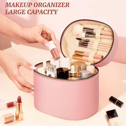 Makeup Case for Women,Travel Make Up Bag Organizer With Compartments and Handle,Portable Cosmetic Bags for Girl,Toiletry Bag for Women - Pink