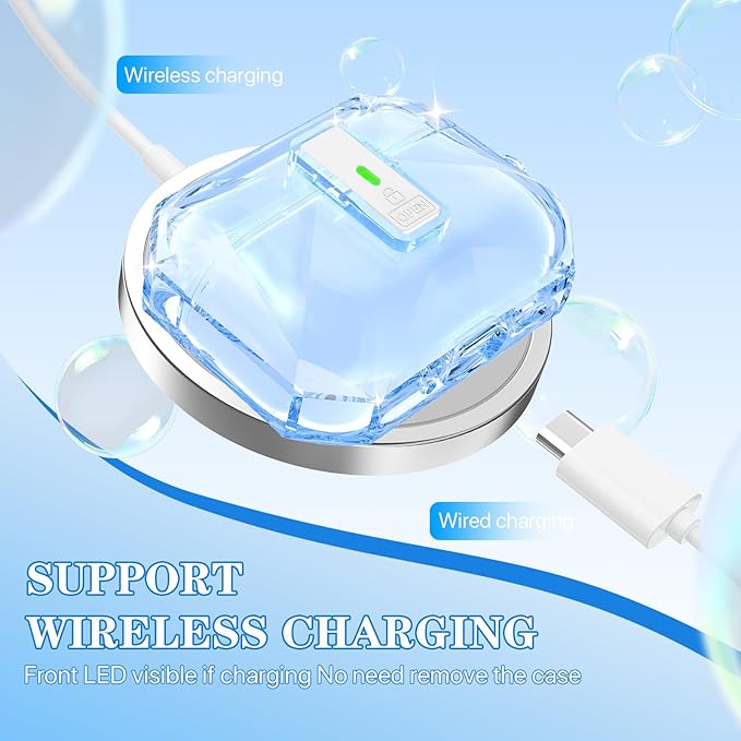 R-fun for AirPods Pro 3 Case (2025) Cover with Cleaning Kit, Military-Grade Shockproof Transparent Non-Yellowing, Auto Pop-Up Lid Design for AirPods Pro 3rd Generation Case, Clear Blue