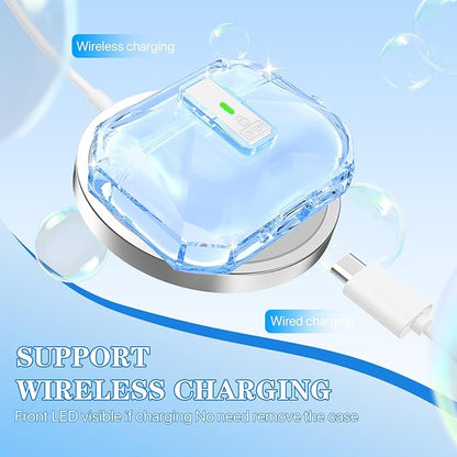 R-fun for AirPods Pro 3 Case (2025) Cover with Cleaning Kit, Military-Grade Shockproof Transparent Non-Yellowing, Auto Pop-Up Lid Design for AirPods Pro 3rd Generation Case, Clear Blue