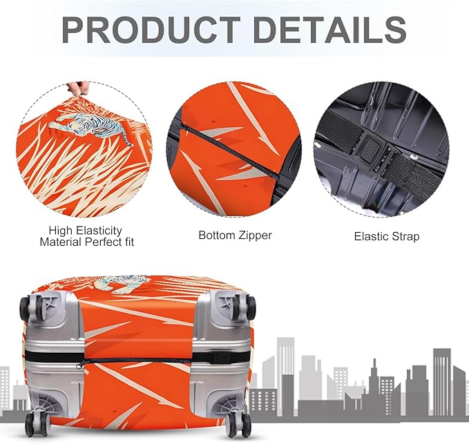 ANNA QUEEN Funny White Tiger Luggage Cover, Suitcase Protector with Bold Jungle Animal Print, Stretchable, Washable Travel Cover for 24-26 Inch Luggage