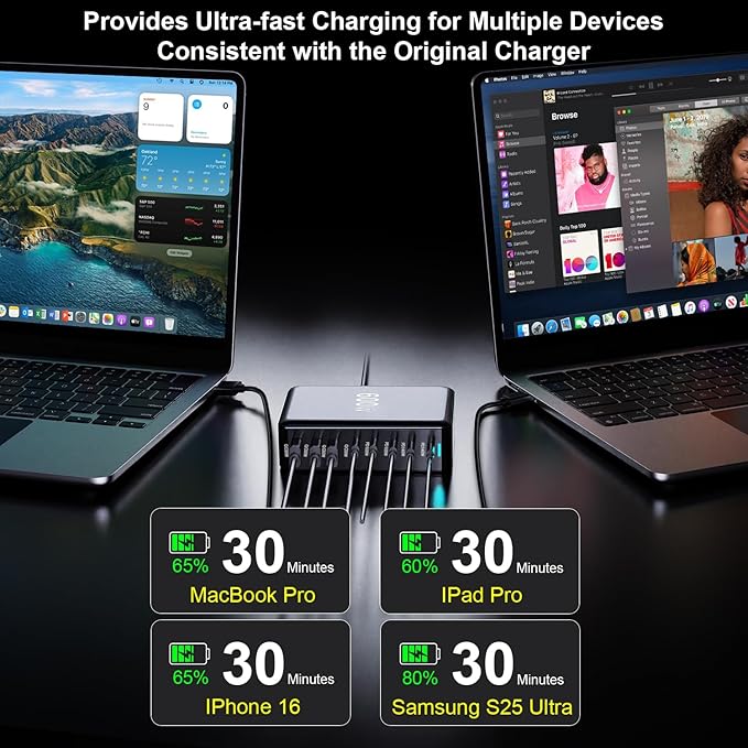 600W USB C Fast Charger Block, 8 Port USB Charging Station, GaN Ⅲ Pro Double 140W Port Charging Station for Multiple Devices,Laptop Wall Charger Compatible with DELL, MacBook,iPhone 17,Galaxy S24