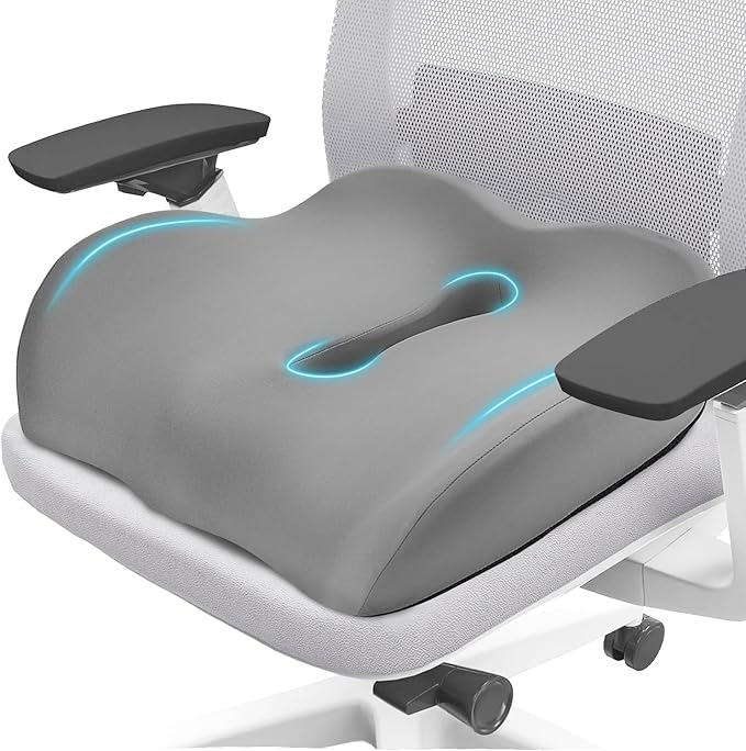 Donut Pillow with Lengthened Center Hole Suspends Tailbone & Sensitive Area, Relieves Pressure for Hemorrhoid and Coccyx Pain, Ergonomic Office & Car Seat Cushion for Prolonged Sitting