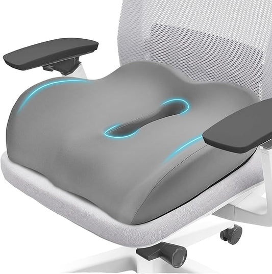 Donut Pillow with Lengthened Center Hole Suspends Tailbone & Sensitive Area, Relieves Pressure for Hemorrhoid and Coccyx Pain, Ergonomic Office & Car Seat Cushion for Prolonged Sitting