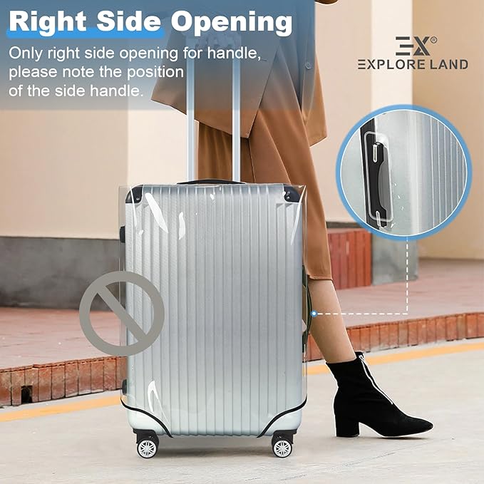 Explore Land Clear Luggage Cover Tough Protector Fits for 24 Inches Suitcase for Travel Airplane (PVC, M)