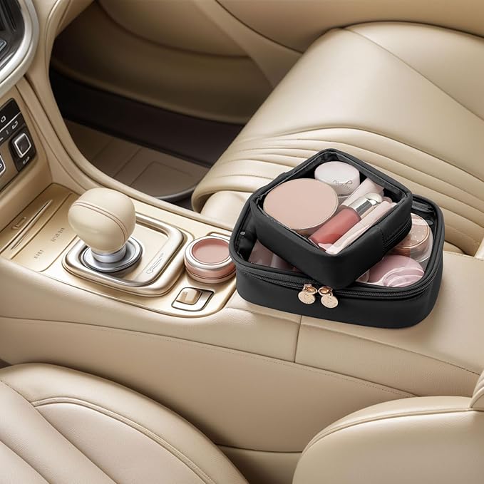 Pocmimut Mini Makeup Bag with Small Cosmetic Bag Travel Essentials Organizers,TSA Approved Toiletry Bag Makeup Pouch Clear Cosmetic Bags for Women Men,Black