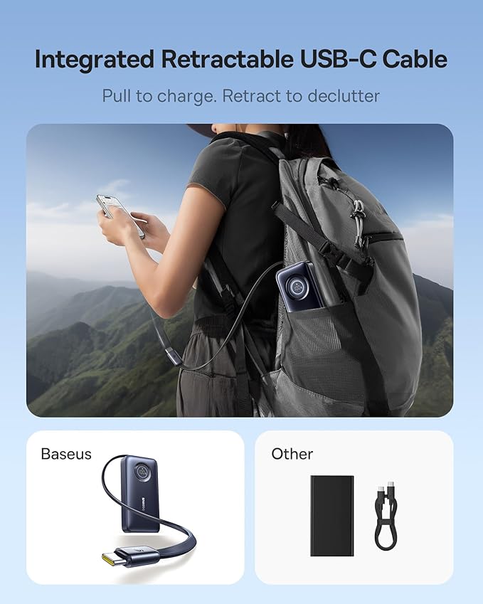 Baseus 4G LTE Mobile Hotspot & 20000mAh 67W Power Bank 2-in-1, Portable WiFi for Travel in 150+ Countries, Enercore Power Bank, 10000mAh Fast Charging Portable Charger Built-in 45W Retractable Cable