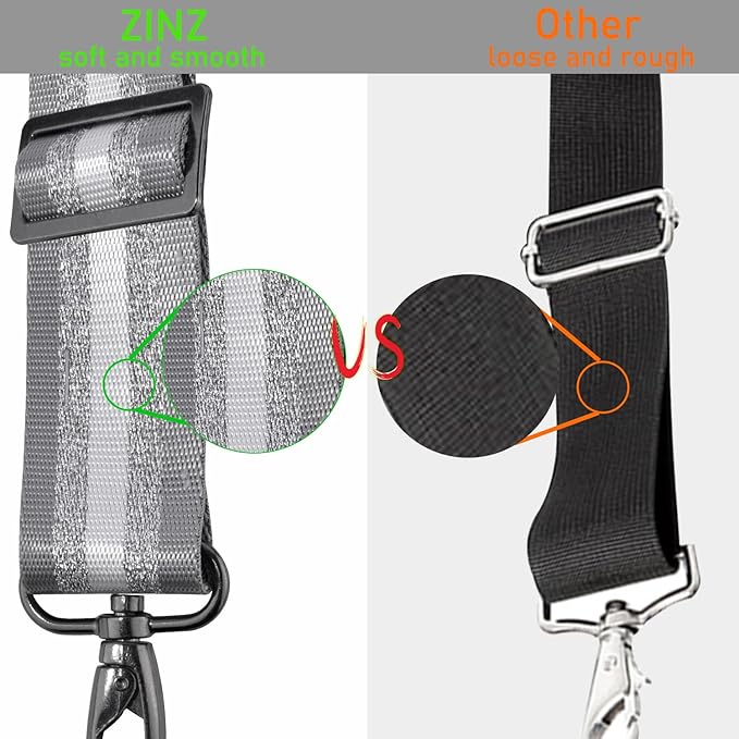 ZINZ 77 Inch Shoulder Strap Univesal Bag Strap with Fixed Pad Ultra Thick Plus Long & Breathable Cushion, Replacement Strap for Bags,Gray Silver