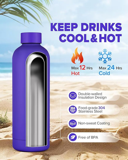 Insulated Water Bottle with Lid, 25 oz Reusable Leak-Proof Metal Stainless Steel Water Bottles for Travel, Sports, Gym, Outdoor (Dark Blue)