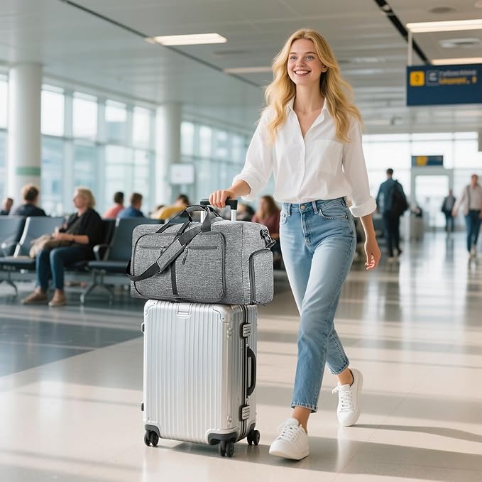 Vomgomfom 65L/85L/115L Foldable Travel Duffle Bag, Lightweight Checked Luggage with Shoe Compartment, Water-Resistant Weekender Overnight Bag for Men & Women