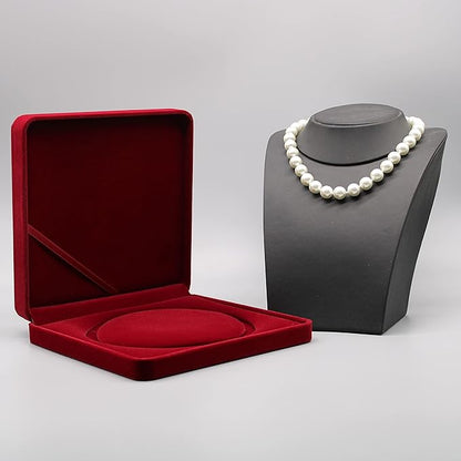 Jewelry Set Velvet Box Necklace Earring Ring Necklace Bracelet Gift Display Case Wedding Jewelry Storage Holder (Red for Pearl Necklace)