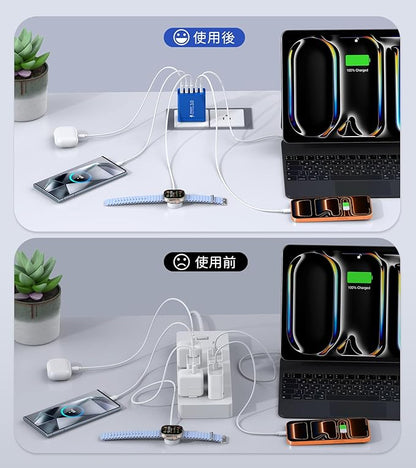 USB C Wall Charger, 60W USB C Charger Block 2-Pack 5-Port PD Fast Charging Blocks,Multiport 2USB C+3USB A Plug,Type C Power Adapter Brick Cube for iPhone 17/16/15/14/13,Samsung,for Switch（Dark Blue）