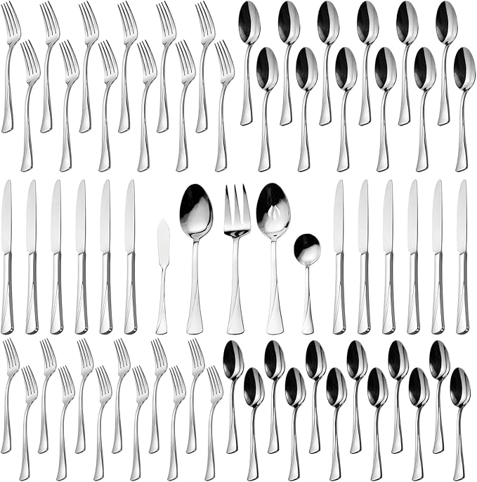 Alata Alice 65-Piece Silverware Set Stainless Steel Flatware Set,Service for 12,Mirror Polished Cutlery Set,Dishwasher Safe
