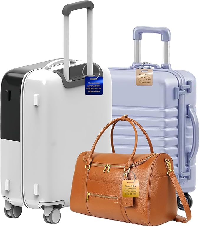 (5pcs) Made in USA Personalized Engraved Luggage tag-Custom Luggage Metal Tags for Unique Suitcase & Backpack Travel, Durable, Waterproof & Heavy Duty (Heart-Shaped)