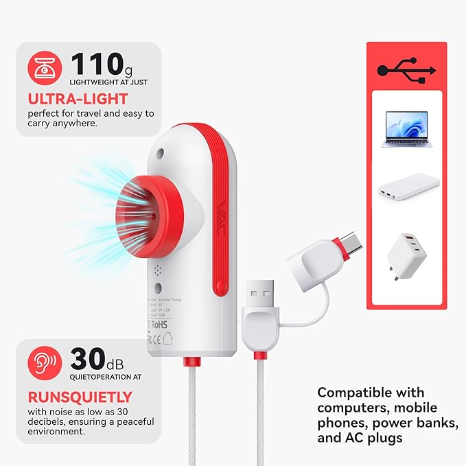 12 Pack Travel Vacuum Bags for Clothing with USB and TYPE C Pump, Compression Seal Packing Cubes for Luggage Suitcase Backpack, Carry-on Size Space Saver Storage Bags for Vacation Cruise（Red）