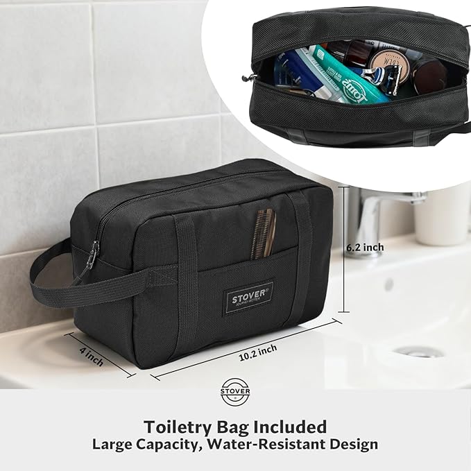 STOVER 45L Carry-On Rolling Duffel Bag with Wheels, Medium Durable Travel Duffle w/Toiletry Bag, Heavy-Duty, Packable, Foldable with Shoulder Straps- Use as Luggage or Backpack, Men/Women (Black)