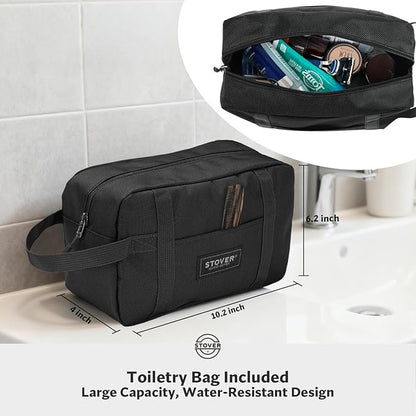 STOVER 45L Carry-On Rolling Duffel Bag with Wheels, Medium Durable Travel Duffle w/Toiletry Bag, Heavy-Duty, Packable, Foldable with Shoulder Straps- Use as Luggage or Backpack, Men/Women (Black)