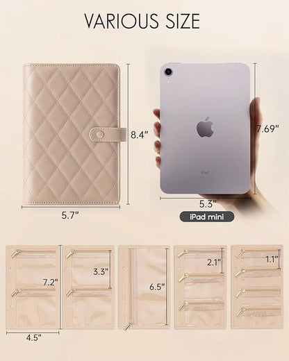 Vlando Travel Jewelry Organizer Case,Teacher Appreciation Gifts,Jewelry Storage Book Ring Binder with Clear Zipper Velvet Pouch Bag for Traveling,Rings,Necklace,Earrings,Bracelets,Brooches-Toffee