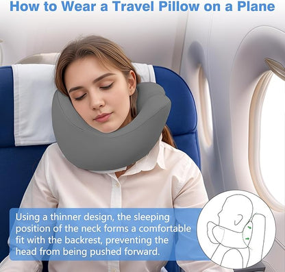 jiaao Neck Pillow Airplane, Memory Foam Travel Neck Pillows for Long Flight, 3D Eye Masks, Ear Plugs and Portable Drawstring Bag, Napping Pillow for Home, Road Trips, Sleep Rest and Travel Use