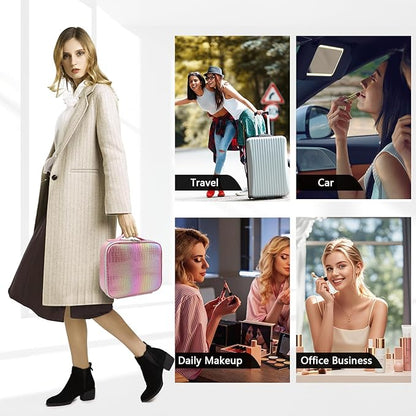 Travel Makeup Case 3 Layers Portable Makeup Train Case Cosmetic Bag Organizer Storage for Women with Adjustable Dividers and Shoulder Strap for Toiletry Travel Accessories(pink)